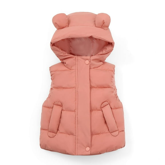 Lolmot Toddler Baby Boys Girls Puffer Vest Sleeveless Cute Hooded Coats Cardigan Solid Color Windproof Padded Warm Jackets Coat with Bear Ear