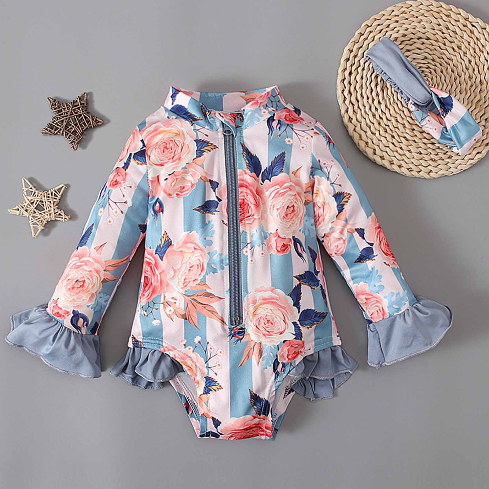 Lolmot Toddler Baby Girl's Swimsuit Long Sleeved Bathing Suit Swimwear