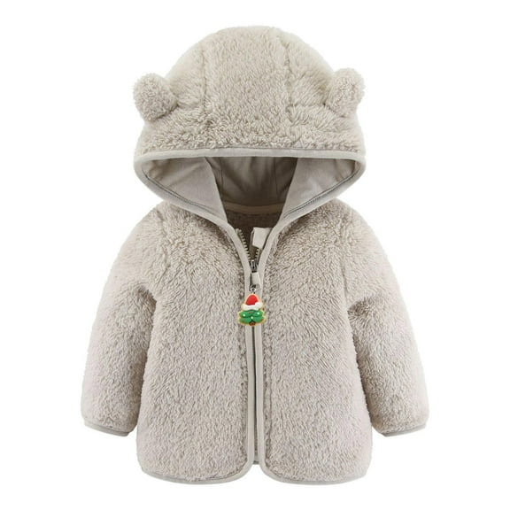 Lolmot Toddlers Girls Boys Fleece Hooded Jacket Zip Up Teddy Hoody Coat Fall Winter Soft Cute Warm Cardigan Outwear
