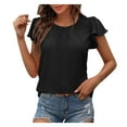 thumbnail image 1 of Lolmot Tops for Women 2023 Plus Size Spring and Summer Flounce V-Neck Petal Sleeve Solid Color Bottom T-Shirt Hollow Top, 1 of 5