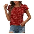 thumbnail image 1 of Lolmot Tops for Women 2023 Plus Size Spring and Summer Flounce V-Neck Petal Sleeve Solid Color Bottom T-Shirt Hollow Top, 1 of 1