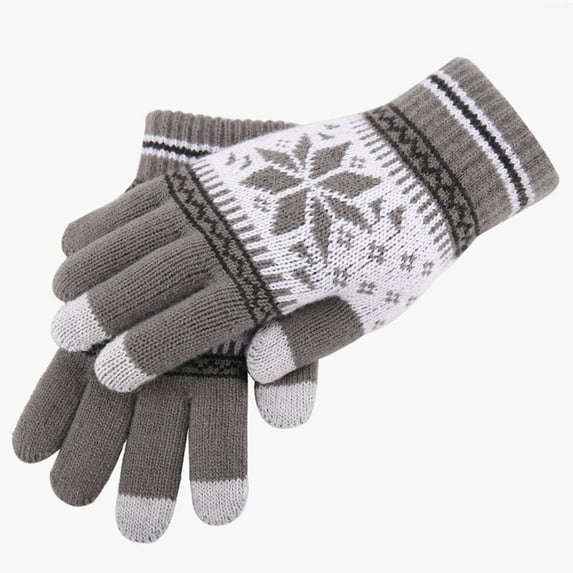 Lolmot Touch Screen Gloves Snowflake Warm Knit Winter Gloves Christmas Layer Snowflake Plus Thick Warm Gloves Knitting Wrist Gloves Mittens