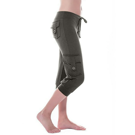 Lolmot Trousers for Women High Waisted Autumn Women Workout Out Leggings Stretch Waist Button Pocket Yoga Gym Cropped Trousers Work Trousers