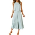 thumbnail image 1 of Lolmot Two Piece Summer Sets Round Neck Sleeveless Solid Color Crop Basic Tank Top Cropped Wide Leg Pants Sets Luggage Sets, 1 of 5