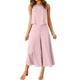 thumbnail image 1 of Lolmot Two Piece Summer Sets Round Neck Sleeveless Solid Color Crop Basic Tank Top Cropped Wide Leg Pants Sets Luggage Sets, 1 of 5