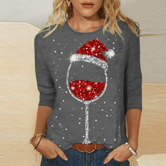 Up to 65 off!Lolmot Ugly Christmas Sweater for Women Red Wine with Santa Hat Ugly Christmas Sweater Shirt Xmas Gift for Women Funny Holiday Sequins Plus Size Pullover Tops