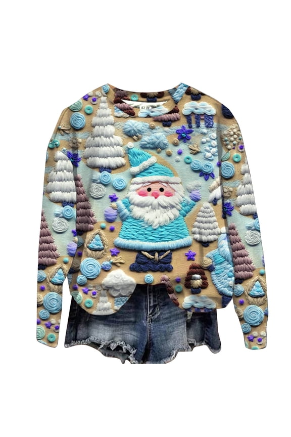 Ugly Christmas Sweater for Women,Women's Santa Deer Ugly Christmas Sweater Pullover Tops Funny Holiday Sweater Sequins Ugly Xmas Sweater Gift for Women On Clearance