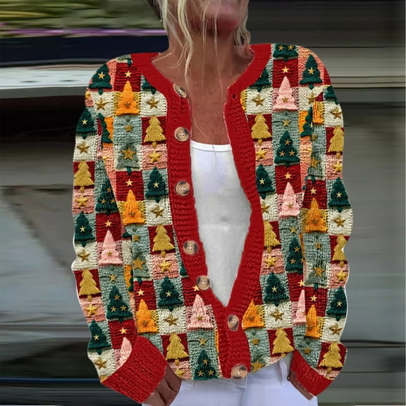 Up to 65 off!Lolmot Ugly Christmas Sweaters Women Casual Button Down Christmas Cardigan Funny Cute Xmas Snata Snowflake Tree Pattern Knitted Outwear Tops