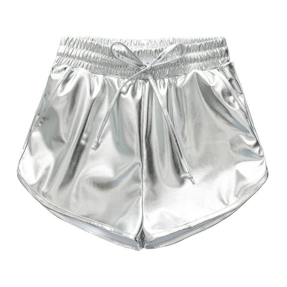 Lolmot Unisex Boys Girls Metallic Shorts Shiny Sparkly Hot Pants Glitter Party Dance Outfits Sport Atletic Short Pants