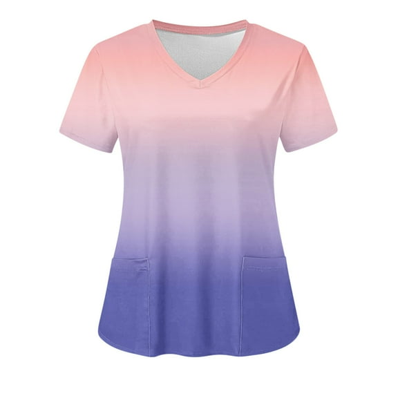 Up to 65 off!Lolmot V-Neck Scrub Tops for Women Soft Stretch Medical Uniform Tye-Dye Print Short Sleeve Tee Shirt Gradient Nurse Uniforms with Pockets