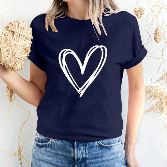 Up to 65 off!Lolmot Valentine Shirts for Women Cute Love Heart Shirts Graphic Tees Girls Casual Short Sleeve Tops Holiday Gift Tee