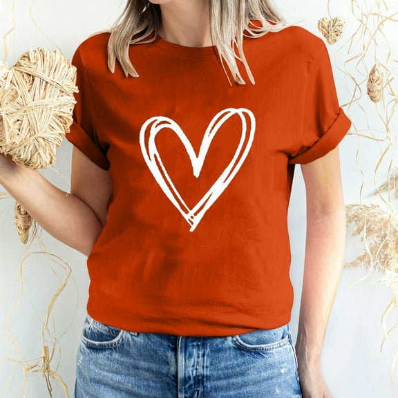 Under $5,Lolmot Valentine Shirts for Women Cute Love Heart Shirts Graphic Tees Girls Casual Short Sleeve Tops Holiday Gift Tee