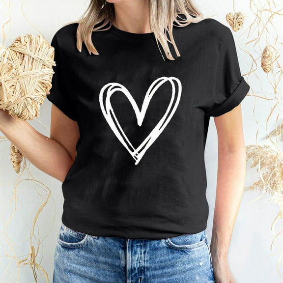 Up to 65 off!Lolmot Valentine Shirts for Women Cute Love Heart Shirts Graphic Tees Girls Casual Short Sleeve Tops Holiday Gift Tee