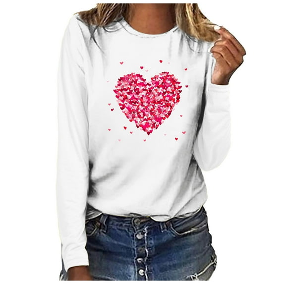 Up to 65 off!Lolmot Valentine Shirts for Women Heart Print Graphic Tees Cute Love Heart Shirts Trendy Pullover Tops Long Sleeve Shirts