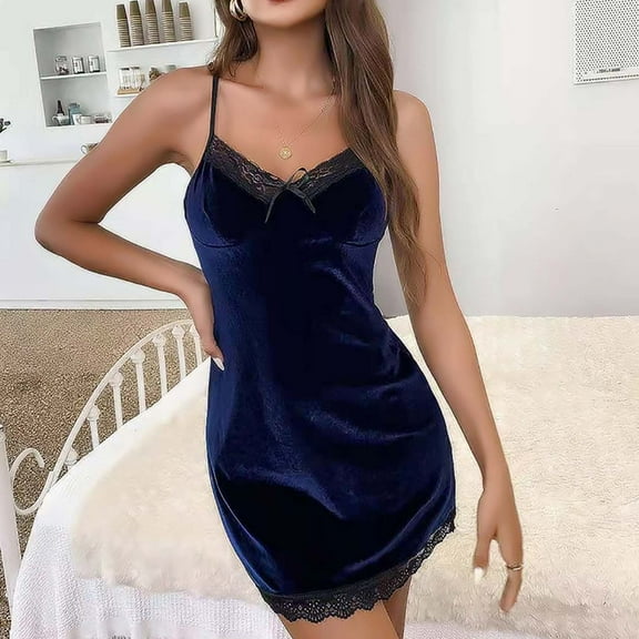 Up to 65 off!Lolmot Velvet Nightgowns for Women Sexy V Neck Lace Mini Nightdress Spaghetti Strap Chemise Nightwear Lingerie Sleepwear