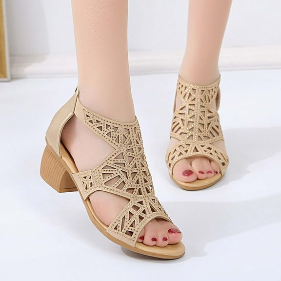 Up to 65 off!Lolmot Wedge Sandals for Women Summer Cross Rhinestone Hollow Out Sandals Back Zipper Strap Dressy Low Wedge Open Toe Sandals