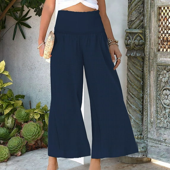 Lolmot Wide Leg Pants for Women Comfort Summer Casual High Waisted Straight Pants Loose Fashion Elastic Waist Solid Color Trousers Pants
