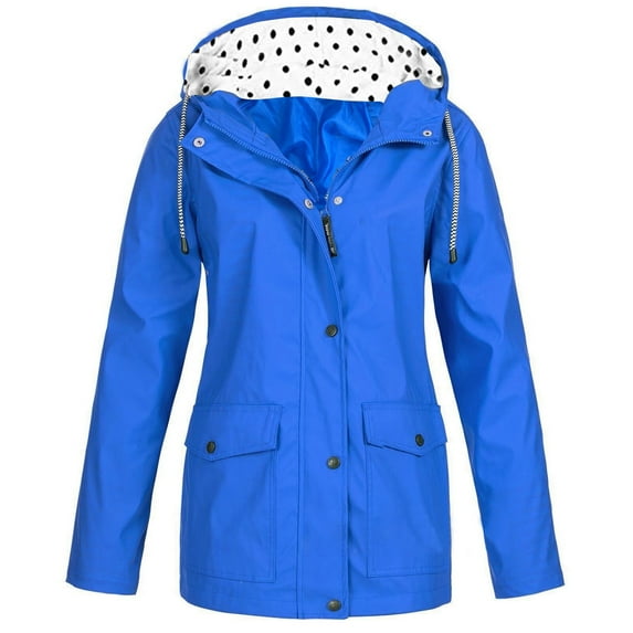 Up to 65 off!Lolmot Winter Coats for Women Plus Size Solid Rain Jacket Outdoor Windproof Jacket Tunic Windbreaker Casual Polka Dot Lined Hooded Raincoat