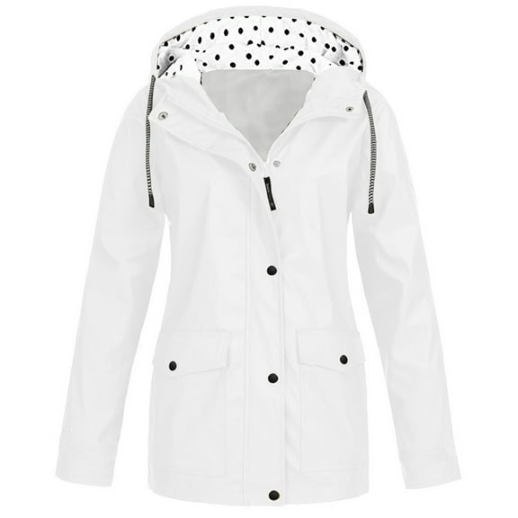 Up to 65 off!Lolmot Winter Coats for Women Plus Size Solid Rain Jacket Outdoor Windproof Jacket Tunic Windbreaker Casual Polka Dot Lined Hooded Raincoat