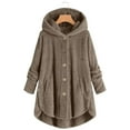 thumbnail image 1 of Lolmot Winter Coats for Women Fashion Casual Plus Size Button Fleece Hooded Sweatshirts Solid Color Loose Cardigan Cozy Wool Warm Coat, 1 of 5