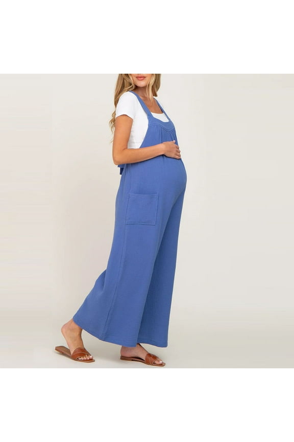 Women Adjustable Strap Maternity Overalls Bib Pants Summer Beach Baggy Rompers Wide Leg Loose Casual Pregnancy Jumpsuit with Pockets