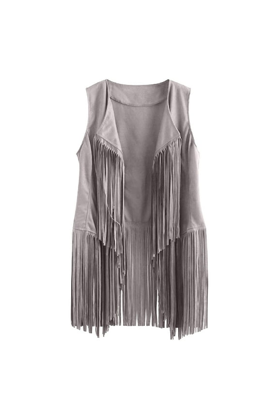 Lolmot Women Autumn Winter Faux Suede Ethnic Sleeveless Cardigan Tassels Fringed Vintage Vest Cardigan Streetwear