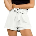 thumbnail image 1 of Lolmot Women Casual Elastic Waist Summer Casual Bow Tie Belted Shorts Solid Color Paper Bag High Waist Shorts Summer Ruffle Short Pants with Pockets, 1 of 4