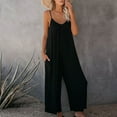 thumbnail image 1 of Lolmot Women Casual Loose Sleeveless Backless Jumpsuit Stretchy Adjustable Spaghetti Strap Long Pants Romper with Pockets on Clearance, 1 of 4