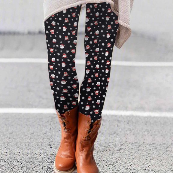 Lolmot Women Christmas Printed High Waist Workout Yoga Leggings Winter Warm Elastic Slim Casual Long Boot Pants Tight Leggings