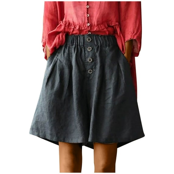 Lolmot Women Comfy Casual Elastic Waist Pure Color Shorts Summer Beach Lightweight Short Pants with Pockets Summer Casual Baggy Pants Loose Pockets Bermuda Short High Waist Button Shorts Half Pant