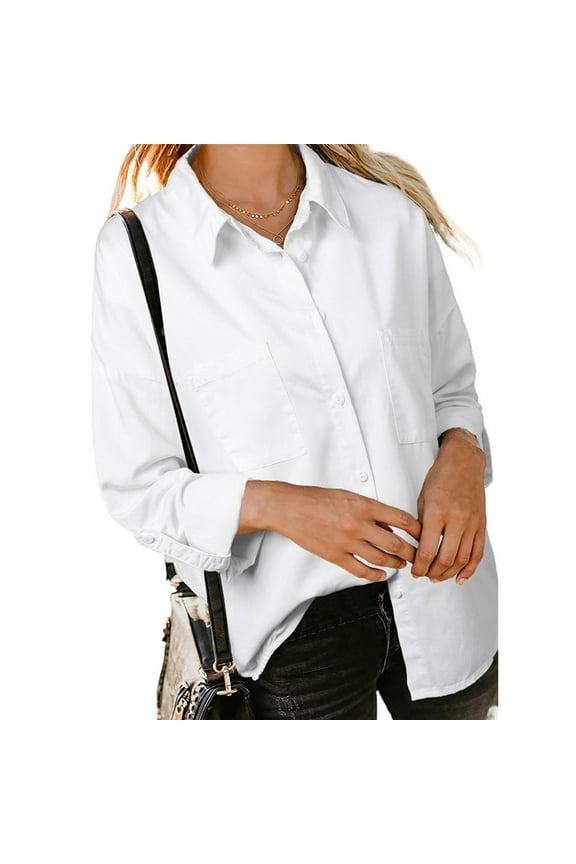 Lolmot Women Denim Shirt Collared Back Split Jean Shirts Long Sleeve Button Down Popular Blouses with Pockets Classic Basic Solid Blouse Jacket