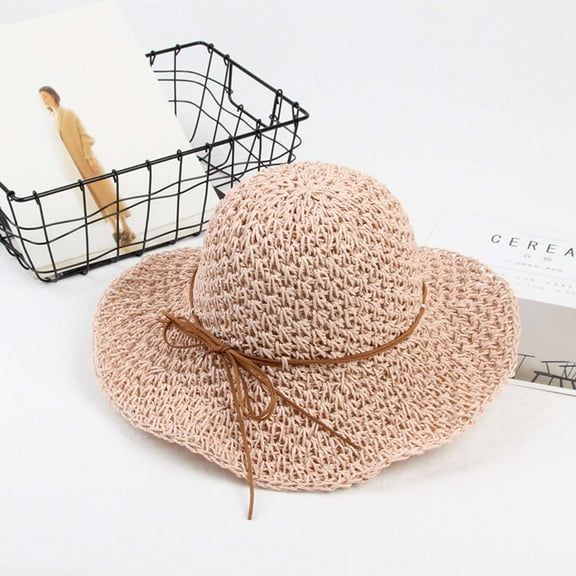 Lolmot Women Fashion Summer Straw Hat Sun Hat Folding Travel Beach Cap Sun Protection Wide Brim Travel Bucket Hats