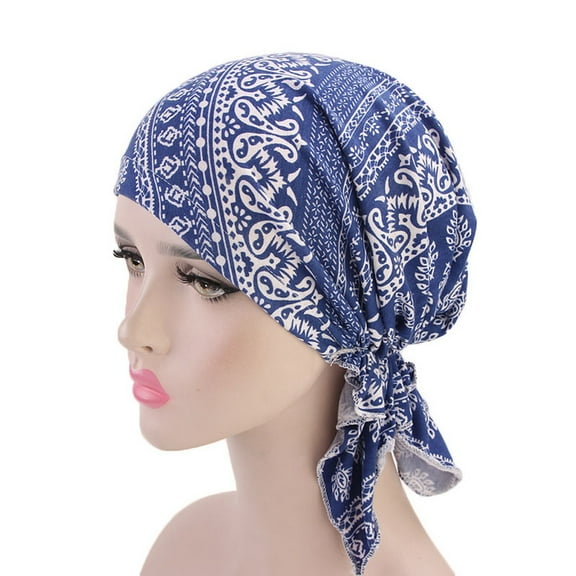 Lolmot Women Headscarf Cotton Ruffle Pre-Tied Chemo Hat Beanie Scarf Turban Hat Head Wrap Cap Stretch Printed Vintage Ethnic Headwear Bandana