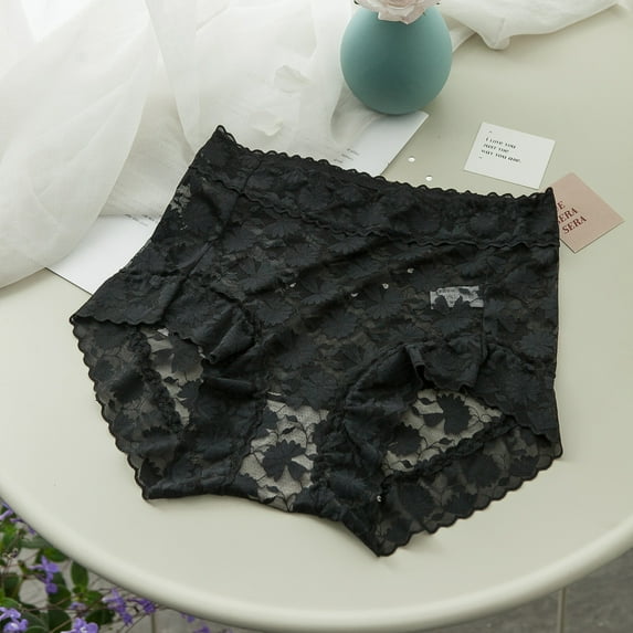 Lolmot Women Light Luxury Sexy Lace Panties Transparent Hollow Low Waist Seamless Thin Briefs Breathable Boyshort Wavy Edge Briefs