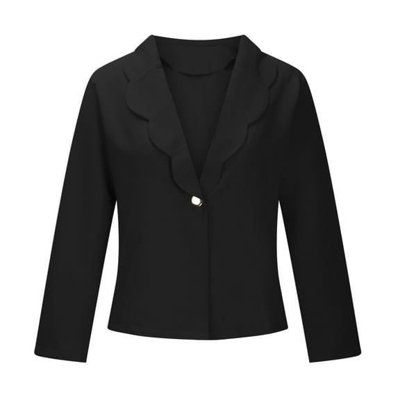 Lolmot Women Long Sleeve Wavy Lapels Blazer Open Front Cardigan Jacket Work Office Solid Color Business Casual Blazer