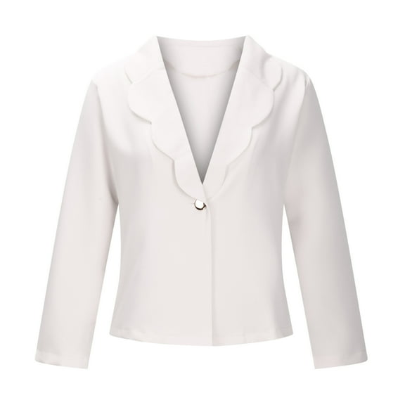Lolmot Women Long Sleeve Wavy Lapels Blazer Open Front Cardigan Jacket Work Office Solid Color Business Casual Blazer