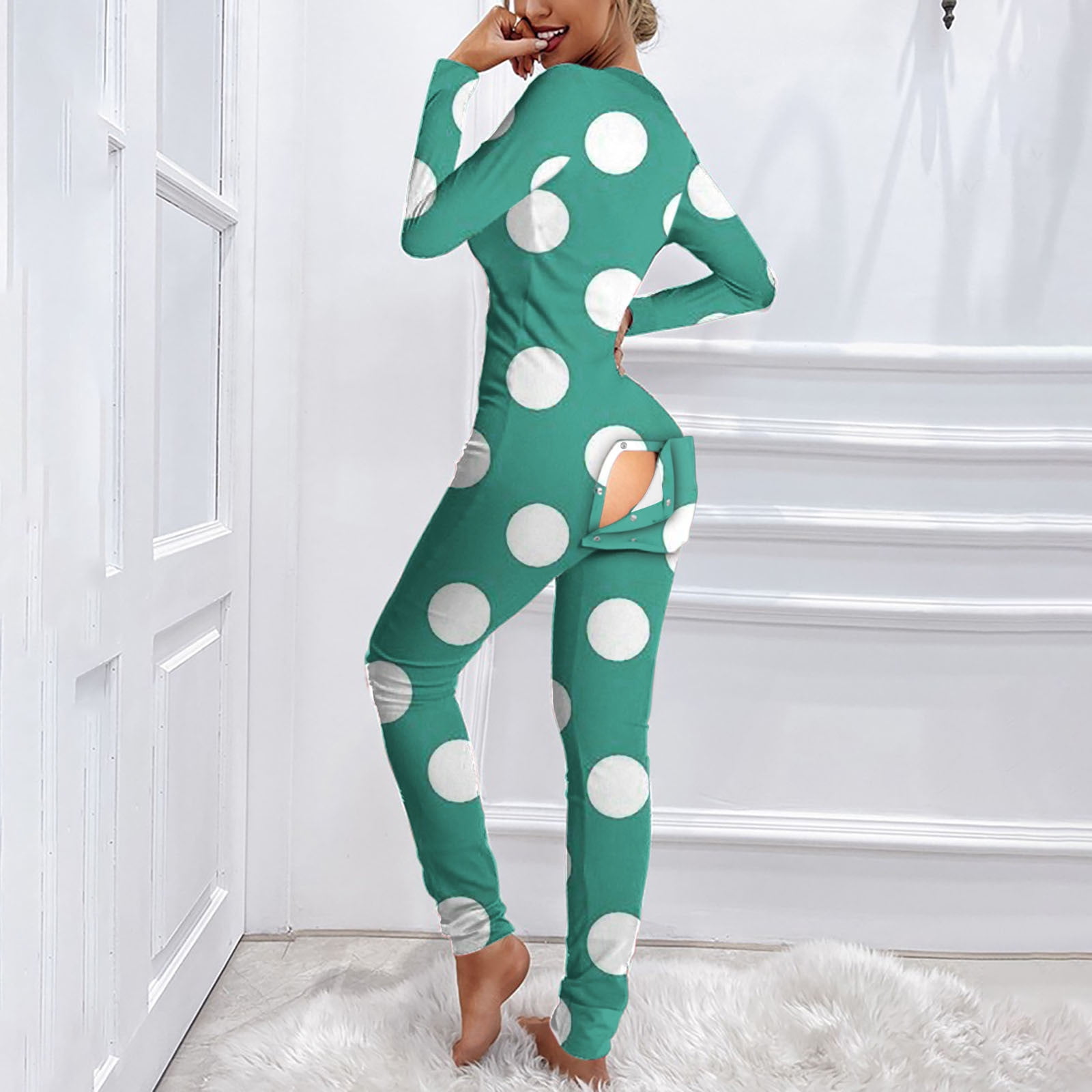 Lolmot Women Plus Size Jumpsuit Sleepwear Sexy Deep V Neck Onesies ...