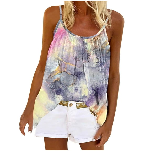 Lolmot Women Print Tank Top Sexy Comfortable Halter Slim Summer Sleeveless Round Neck Tee Shirt Casual Going Out Basic Cami Vest