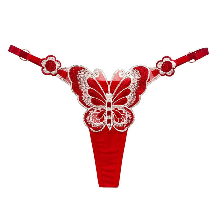 Lolmot Women Sexy Butterfly Embroidery Underwear Lingerie Thongs Panties  Ladies Lace Hollow Out Adjustable Underwear Bottom Shorts