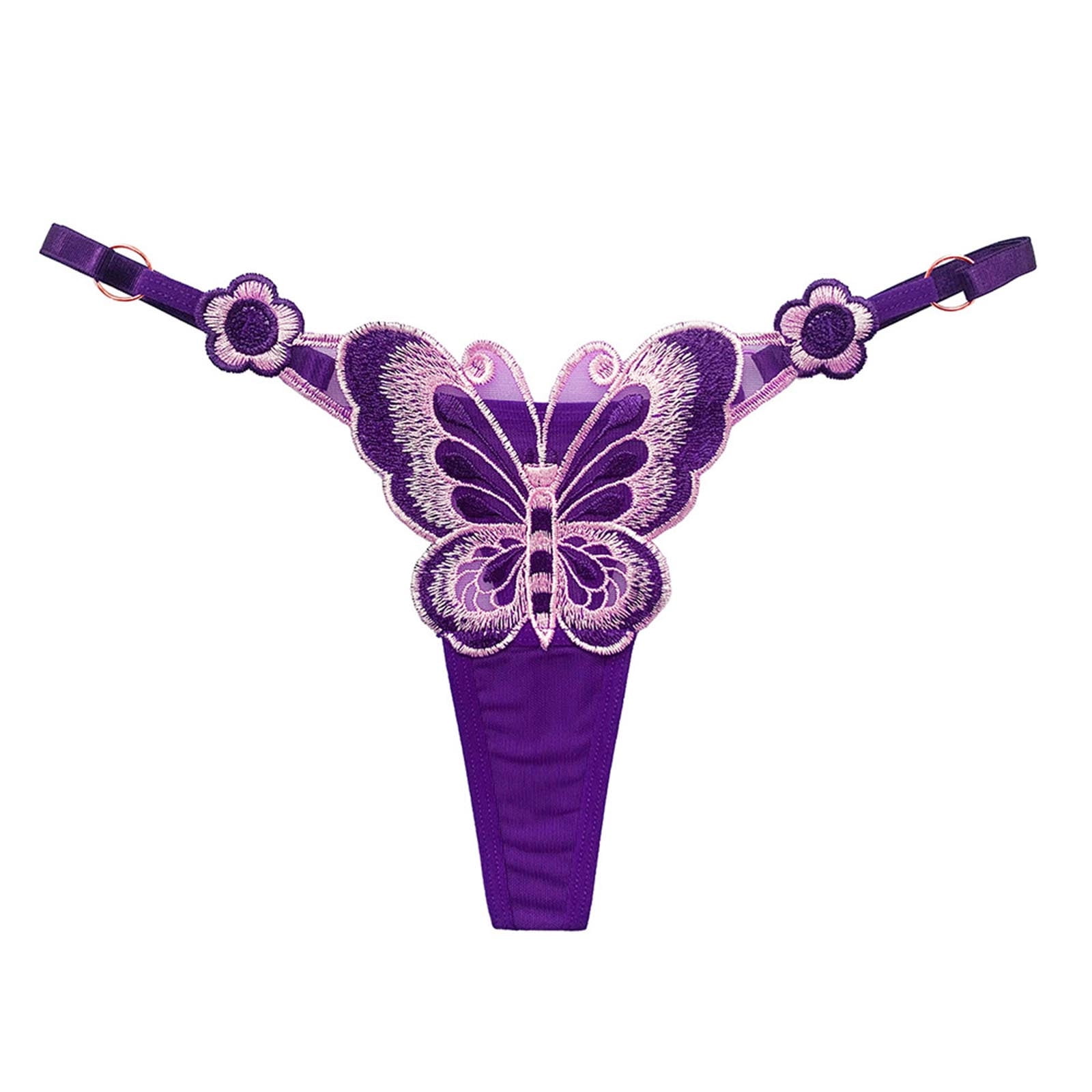 Lolmot Women Sexy Butterfly Embroidery Underwear Lingerie Thongs Panties  Ladies Lace Hollow Out Adjustable Underwear Bottom Shorts 