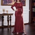 thumbnail image 1 of Lolmot Women Sexy Long Sleeve Floor Length Sequins Mermaid Evening Dress Slit Slim Wrap Wedding Party Maxi Dress Formal Prom Gowns, 1 of 5