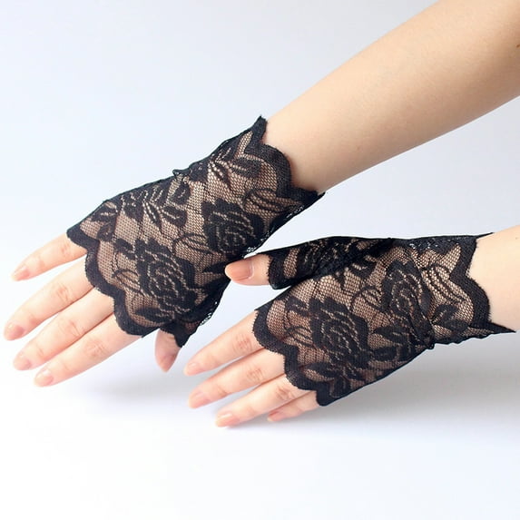 Lolmot Women Short Lace Gloves Fingerless Floral Bridal Wrist Gloves Opera Evening Wedding Tea Party Prom Cosplay 1920s Costume Accessories