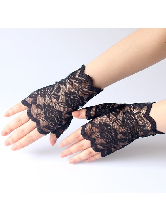 Lolmot Women Short Lace Gloves Fingerless Floral Bridal Wrist Gloves Opera Evening Wedding Tea Party Prom Cosplay 1920s Costume Accessories