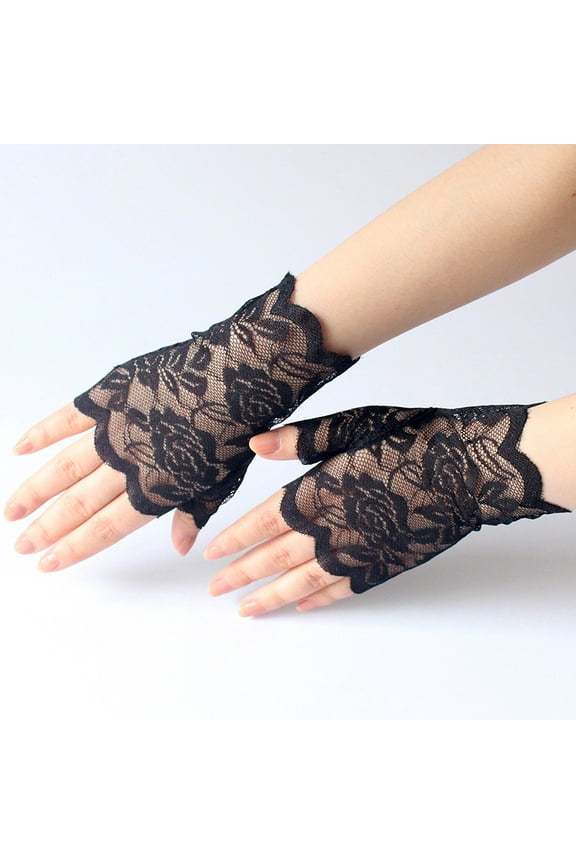 Lolmot Women Short Lace Gloves Fingerless Floral Bridal Wrist Gloves Opera Evening Wedding Tea Party Prom Cosplay 1920s Costume Accessories