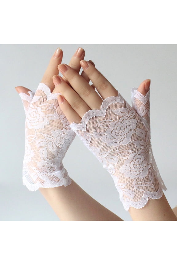 Lolmot Women Short Lace Gloves Fingerless Floral Bridal Wrist Gloves Opera Evening Wedding Tea Party Prom Cosplay 1920s Costume Accessories