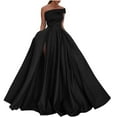 thumbnail image 1 of Lolmot Women Temperament Off the Shoulder Prom Dress Camis Swing Long Ball Dresses Wedding Dress Sexy High Slit Satin A Line Formal Evening Gowns Cocktail Dresses, 1 of 1