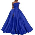 thumbnail image 1 of Lolmot Women Temperament Off the Shoulder Prom Dress Camis Swing Long Ball Dresses Wedding Dress Sexy High Slit Satin A Line Formal Evening Gowns Cocktail Dresses, 1 of 4