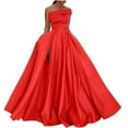 thumbnail image 1 of Lolmot Women Temperament Off the Shoulder Prom Dress Camis Swing Long Ball Dresses Wedding Dress Sexy High Slit Satin A Line Formal Evening Gowns Cocktail Dresses, 1 of 1