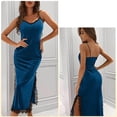 thumbnail image 1 of Up to 65 off!Lolmot Women Velvet Lace Nightgowns Deep V Neck Chemise Sexy Lingerie Nightdress Slim Fit Long Nightie Side Split Hem Sleeveless Cami Sleepwear on Clearance, 1 of 4