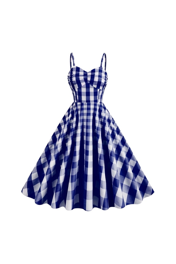 Lolmot Women Vintage Plaid Polka Dot 1950s Rockabilly Halter Audrey Hepburn Dress Retro Classic Pleated Swing Dress Evening Party Cocktail Dress